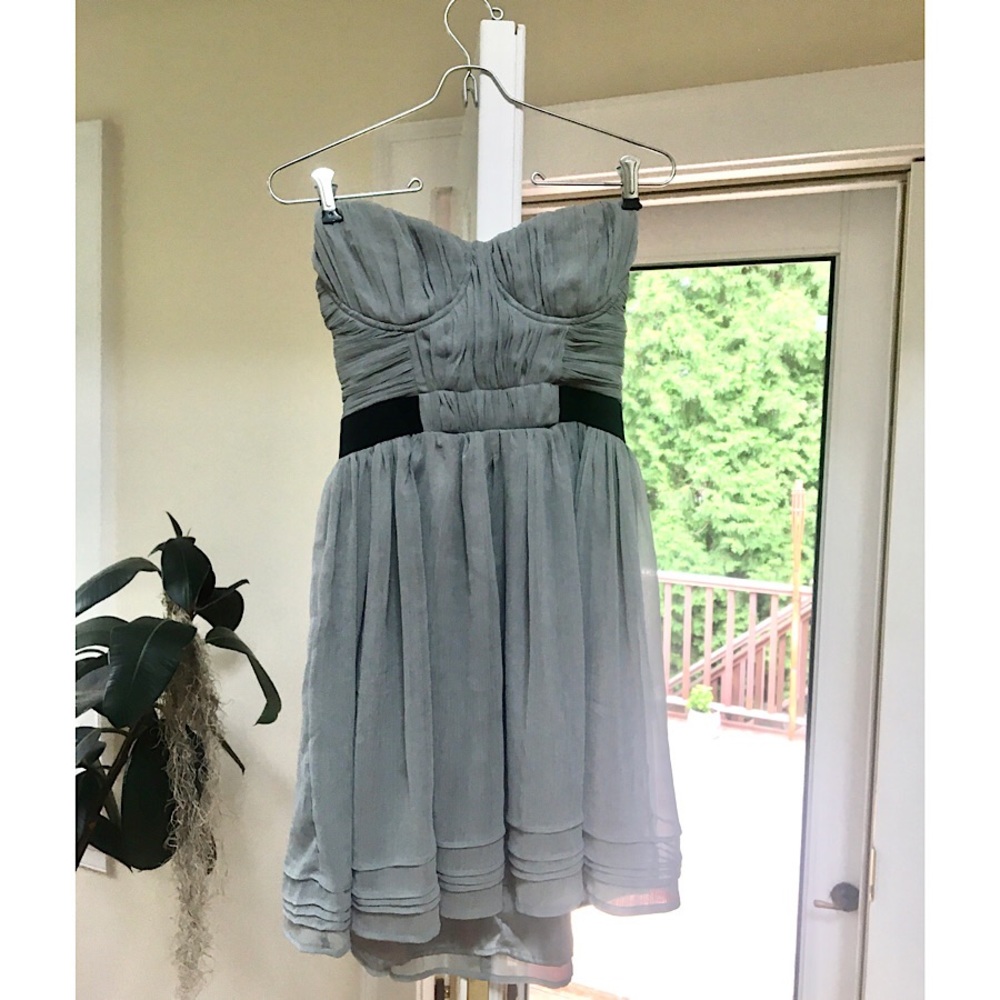 Strapless Slate Grey Dress with Cutout Back